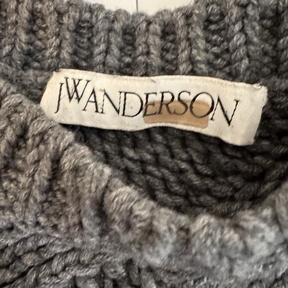 JW Anderson Basketweave Sweater Cropped Gray Leather Wool Size XS S Minimalist - Picture 8 of 12